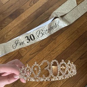 30th Birthday Bundle! Gold sparkly sash and crown